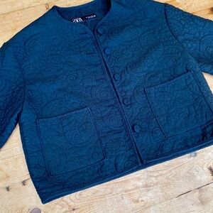 Zara Black Textured floral quilted Women's Blazer